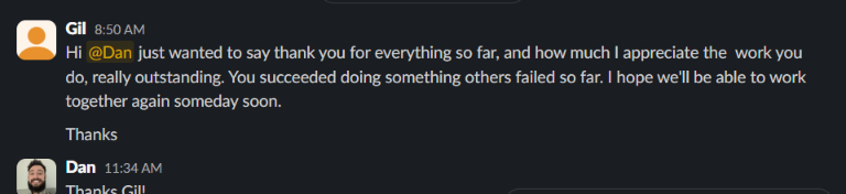 Slack message from Gil