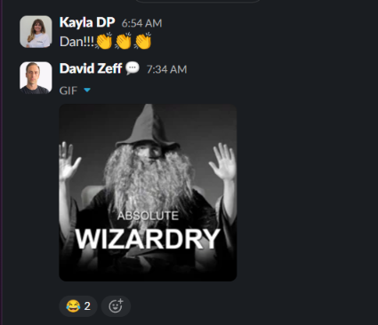 Slack message from Kayla and David, Whistle